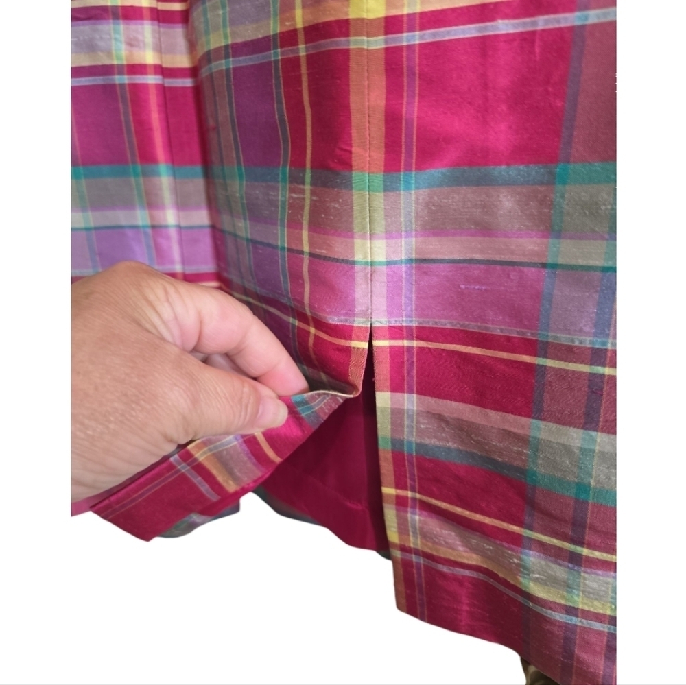 NWT Ralph Lauren Silk Dress Plaid Madras Sheath Pink Square Neck 90s Y2K Size 4 - Picture 6 of 7